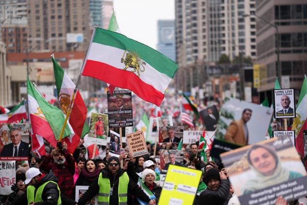 Thousands march in Toronto in support of regime change in Iran TORONTO, CANADA - FEBRUARY 14 : Thousands of protestors attend a rally at Yonge Street against Iranian regime on February 14, 2026 in Toronto, Ontario, Canada. Toronto Police warned of ‘extreme traffic and transit delays with attendance of as many as 200,000 people . Protesters waving flags and chanting slogans in solidarity with the Iranian people, marched along Yonge Street in North York within ‘Global Day of Action’. Mert Alper Dervis Anadolu Ontario Canada. Editorial use only. Please get in touch for any other usage.  Copyright: x2026xAnadoluxMertxAlperxDervisx