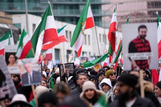 Thousands march in Toronto in support of regime change in Iran TORONTO, CANADA - FEBRUARY 14 : Thousands of protestors attend a rally at Yonge Street against Iranian regime on February 14, 2026 in Toronto, Ontario, Canada. Toronto Police warned of ‘extreme traffic and transit delays with attendance of as many as 200,000 people . Protesters waving flags and chanting slogans in solidarity with the Iranian people, marched along Yonge Street in North York within ‘Global Day of Action’. Mert Alper Dervis Anadolu Ontario Canada. Editorial use only. Please get in touch for any other usage.  Copyright: x2026xAnadoluxMertxAlperxDervisx