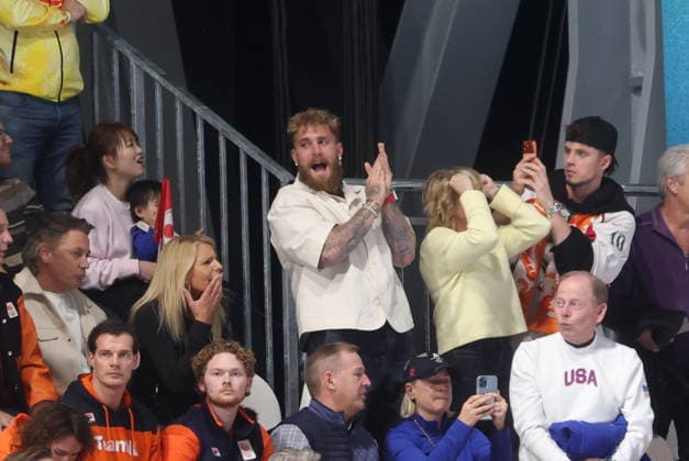 Winter Olympics - Jake Paul Cheers For His Girlfriend YouTuber-turned-boxer Jake Paul was in the stands for speedskating at the Milan Cortina Winter Olympics to watch his fiancee, Jutta Leerdam, on February 15, 2026 in Milan, Italy. Photo by Alexis Jumeau ABACAPRESS.COM Milan Italy  Copyright: xJumeauxAlexis ABACAx