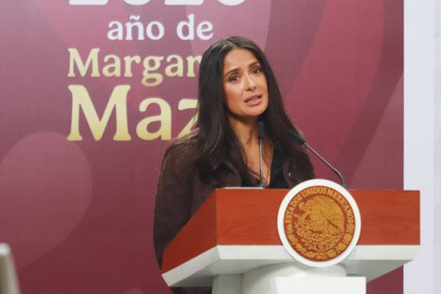 Incentives For The Film And Audiovisual Industry News Conference Mexican actress and producer Salma Hayek speaks during the announcement of incentives for the film and audiovisual industry at the National Palace. on February 15, 2026 in Mexico City, Mexico. (Photo by Carlos Santiago Eyepix Group) Copyright: xCarlosxSantiagox xEyepixxGroupx CS_15022026_176044