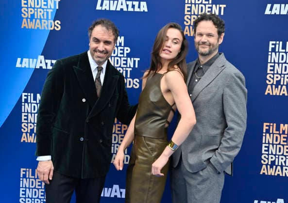 Kyle Marvin, Michael Angelo Covino and Emily Korteweg attend the 41st annual Film Independent Spirit Awards at the Hollywood Palladium in Los Angeles on Sunday, February 15, 2026.  LAP20260215587 JIMxRUYMEN
