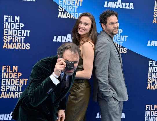 Kyle Marvin, Michael Angelo Covino and Emily Korteweg attend the 41st annual Film Independent Spirit Awards at the Hollywood Palladium in Los Angeles on Sunday, February 15, 2026.  LAP20260215588 JIMxRUYMEN