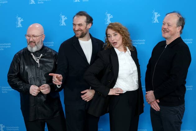 February 15, 2026, Berlin, Germany: (From L) Belgian screenwriter Angelo Tijssens, French actor Arieh Worthalter, Belgian director Anke Blonde and Belgian actor Jan Hammenecker pose for a photo call for the film Dust during the 76th Berlin International Film Festival (Berlinale), which is Europe s first major film festival of the year, in Berlin. The festival runs from February 12 to 22, 2026. Berlin Germany  - ZUMAf146 20260215_zip_f146_057 Copyright: xRouzbehxFouladix