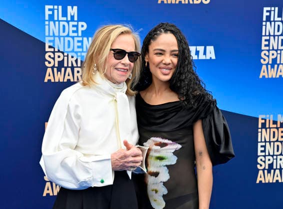 Amy Madigan and Tessa Thompson attend the 41st annual Film Independent Spirit Awards at the Hollywood Palladium in Los Angeles on Sunday, February 15, 2026.  LAP20260215653 JIMxRUYMEN