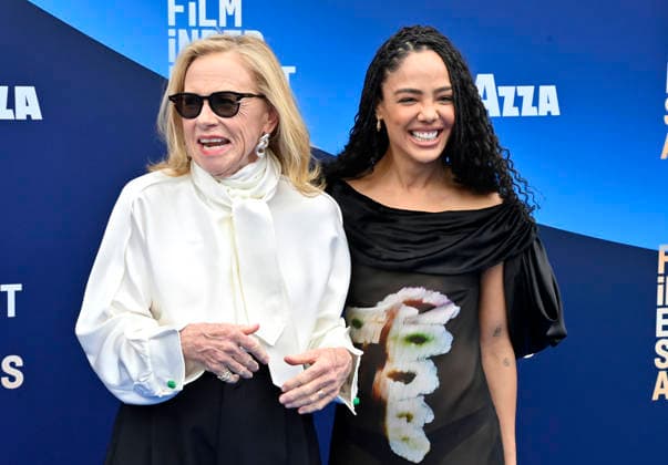 Amy Madigan and Tessa Thompson attend the 41st annual Film Independent Spirit Awards at the Hollywood Palladium in Los Angeles on Sunday, February 15, 2026.  LAP20260215654 JIMxRUYMEN