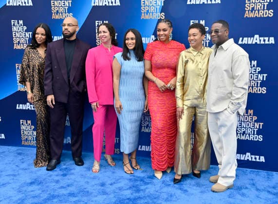 Nicole Brown, Lawrence Lamont, Poppy Hanks, Sara Rastogi, Syreeta Singleton, Deniese Davis and James Lopez attend the 41st annual Film Independent Spirit Awards at the Hollywood Palladium in Los Angeles on Sunday, February 15, 2026.  LAP20260215702 JIMxRUYMEN