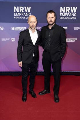 Fabian Gasmia und Mstyslav Tschernow beim NRW Empfang am 15.02.2026 im Rahmen der 76. Berlinale in Berlin NRW Berlinale Empfang in Berlin