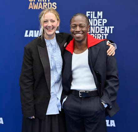 Judy Gree (L) and David Jonsson attend the 41st annual Film Independent Spirit Awards at the Hollywood Palladium in Los Angeles on Sunday, February 15, 2026.  LAP20260215828 JIMxRUYMEN