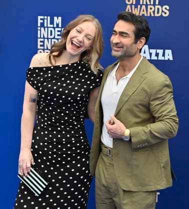 Emily V. Gordon and Kumail Nanjiani attend the 41st annual Film Independent Spirit Awards at the Hollywood Palladium in Los Angeles on Sunday, February 15, 2026.  LAP20260215842 JIMxRUYMEN