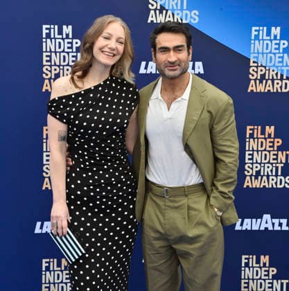 Emily V. Gordon and Kumail Nanjiani attend the 41st annual Film Independent Spirit Awards at the Hollywood Palladium in Los Angeles on Sunday, February 15, 2026.  LAP20260215841 JIMxRUYMEN