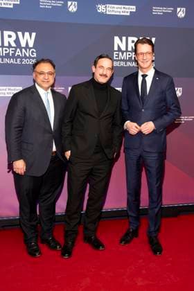 Walid Nakschbandi, Soenke Moehring und Hendrik Wuest zu Gast auf dem NRW Empfang auf der 76.Berlinale 2026 in der Vertretung des Landes Nordrhein-Westfalen beim Bund,am Sonntag 15.02.2026 in Berlin Berlin Deutschland