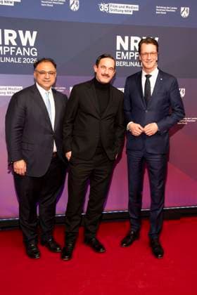 Walid Nakschbandi, Soenke Moehring und Hendrik Wuest zu Gast auf dem NRW Empfang auf der 76.Berlinale 2026 in der Vertretung des Landes Nordrhein-Westfalen beim Bund,am Sonntag 15.02.2026 in Berlin Berlin Deutschland