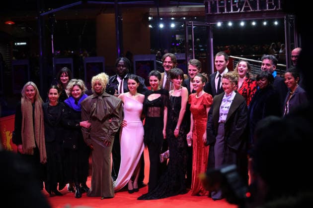 February 16, 2026, Berlin, Germany: Berlinale Festival Director Tricia Tuttle (Front, 3-R) poses with the European Shooting Stars laureates on the red carpet as they attend the 76th Berlin International Film Festival, in Berlin. The 76th Berlinale runs from 12 to 22 February 2026. Berlin Germany - ZUMAf146 20260216_zip_f146_029 Copyright: xRouzbehxFouladix