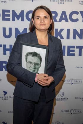 Swjatlana Heorhijeuna Zichanouskaja Tsikhanouskaya belarussische parteilose Buergerrechtlerin zu Gast bei der Cinema For Peace Gala 2026 im Hotel Adlon Kempinski am 16.02.2026 in Berlin Berlin Deutschland