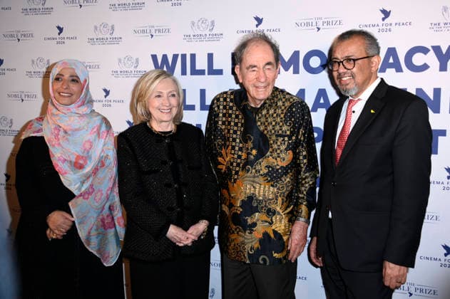 Tawakkol Karman, Hillary Clinton, Albie Sachs und Tedros Adhanom Ghebreyesus bei der Cinema For Peace Gala 2026 im Hotel Adlon Kempinski. Berlin, 16.02.2026