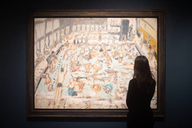 Leon Kossoff, Children s Swimming Pool, 11 O clock Saturday Morning, August 1969 is on display for a press preview of Sotheby s The Greatest School of London Works On View Anywhere in New York at the Breuer Building on Tuesday, February 17, 2026 in New York City.  NYP20260217601 SERENAxXUxNING