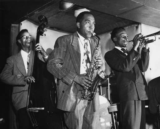 RECORD DATE NOT STATED Charlie Parker with Tommy Potter and Miles Davis at the Three Deuces in New York City 1947 ** I.V.M. EDITORIAL USE ONLY  Copyright: x