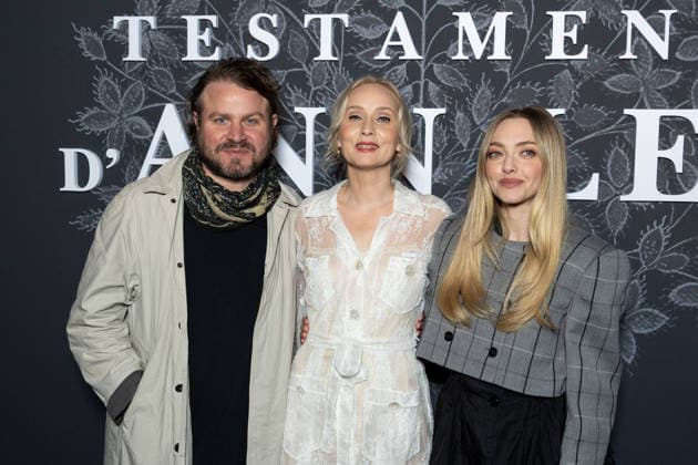 Le Testament D Ann Lee Paris Film Premiere NB Brady Corbet, Mona Fastvold, Amanda Seyfried attends Le Testament D Ann Lee Paris Film Premiere at Max Linder on February 17, 2026 in Paris, France. Photo by Nasser Berzane ABACAPRESS.COM Paris France  Copyright: xBerzanexNasser ABACAx