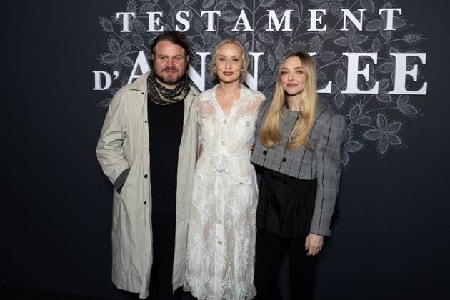 Le Testament D Ann Lee Paris Film Premiere NB Brady Corbet, Mona Fastvold, Amanda Seyfried attends Le Testament D Ann Lee Paris Film Premiere at Max Linder on February 17, 2026 in Paris, France. Photo by Nasser Berzane ABACAPRESS.COM Paris France  Copyright: xBerzanexNasser ABACAx