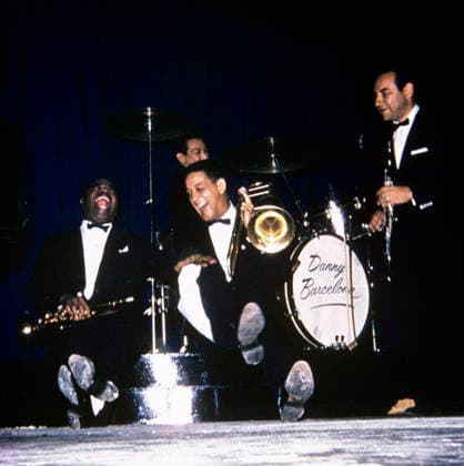 RECORD DATE NOT STATED Louis Armstrong, Trummy Young and Danny Barcelona at The Island Garden Arena in West Hempstead, New York 1958 ** I.V.M. EDITORIAL USE ONLY  Copyright: x