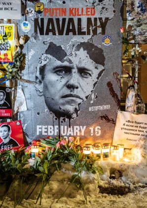 16.02.2026, Tallinn. On the second anniversary of the death of Russian opposition leader Alexei Navalny, several demonstrators gathered in Tallinn in front of the Russian embassy to protest. Photo Madis Veltman, Postimees Tallinn Harjumaa Estonia 1MV16FEB26A25  Copyright: xMadisxVeltmanx A poster of Navalny