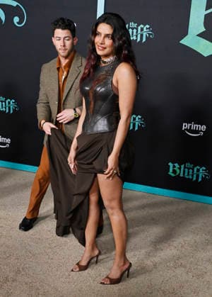 Cast member Priyanka Chopra Jonas and her husband Nick Jonas attend the world premiere of the motion picture swashbuckler adventure The Bluff at the TCL Chinese Theatre in the Hollywood section of Los Angeles on Tuesday, February 17, 2026. Storyline: A Caribbean woman gets her secret past revealed when her island is invaded by vicious buccaneers.  LAP2026021718 JIMxRUYMEN