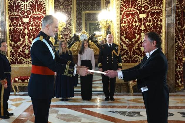 Felipe VI of Spain walking during a presentation of letters of credence in Madrid, Spain, on Wednesday, 18 February 2026. Cordon Press 