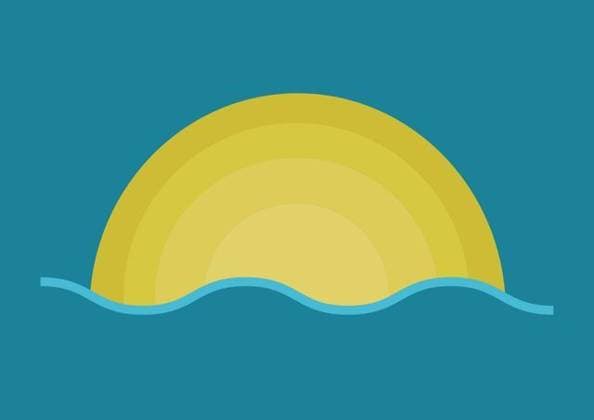 Composition of yellow glowing sun with sea on blue background, 10.06.2021 06:00:00, 1465434IW-210615xcreatorid:x140 Copyright: xIW-210615xcreatorid:x140x 1465434