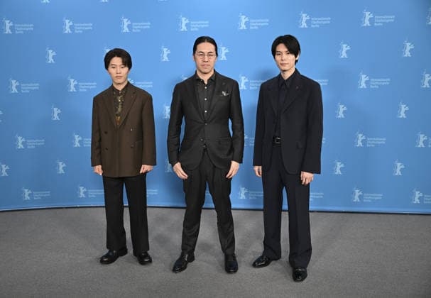 76th Berlin International Film Festival BERLIN, GERMANY - FEBRUARY 18: Director Yoshitoshi Shinomiya (C) and actors Miyu Irino (L) and Riku Hagiwara (R) of A New Dawn pose for photographers during the 76th Berlinale in Berlin, Germany, on February 18, 2026. Halil Sagirkaya Anadolu Berlin Germany. Editorial use only. Please get in touch for any other usage.  Copyright: x2026xAnadoluxHalilxSagirkayax