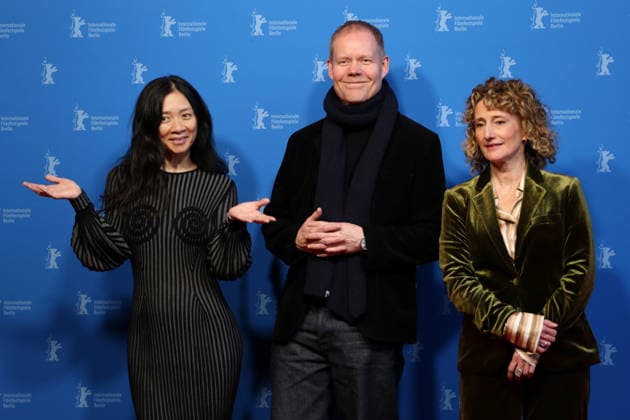 February 18, 2026, Berlin, Germany: (L-R) Chinese director Chloe Zhao, British composer Max Richter, and Berlinale director Tricia Tuttle attend the Berlinale Camera award ceremony honoring Max Richter during the 76th Berlin International Film Festival (Berlinale), Europe s first major film festival of the year, at Haus Der Berliner Festspiele in Berlin. Berlin Germany  - ZUMAf146 20260218_zip_f146_009 Copyright: xRouzbehxFouladix