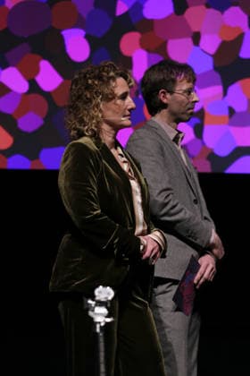 February 18, 2026, Berlin, Germany: Berlinale director Tricia Tuttle (L) attends the Berlinale Camera award ceremony honoring Max Richter during the 76th Berlin International Film Festival (Berlinale), Europe s first major film festival of the year, at Haus Der Berliner Festspiele in Berlin. Berlin Germany  - ZUMAf146 20260218_zip_f146_019 Copyright: xRouzbehxFouladix