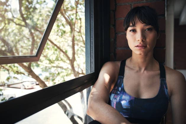 Break, portrait and athlete in gym for workout, bodybuilding fitness and confidence with hobby. Exercise club, woman and serious person with health routine, determination or bodybuilder by window. model released property released Copyright: xlicencexrestrictionsxapplyx