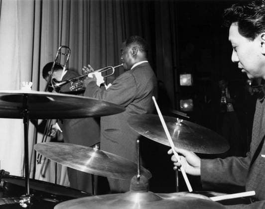 RECORD DATE NOT STATED Louis Armstrong and His All-Stars on stage on Day 2, Finsbury Park Astoria, London 1962 Photo by Brian Foskett EDITORIAL USE ONLY  Copyright: NationalxJazzxArchivex