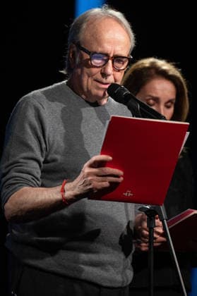 Tribute to Joan Margarit in Madrid, Spain - 18 Feb 2026 Joan Manuel Serrat performs during the tribute to Joan Margarit at the Cervantes Institute. Madrid Spain Copyright: xAtilanoxGarciax xSOPAxImagesx photos05741