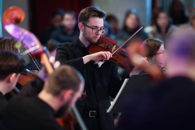 19 02 2026. London, United Kingdom. Her Majesty The Queen, as Patron, during a visit to Sinfonia Smith Square Hall. Her Majesty watched young scholars from the Tri-Borough Music Hub rehearse and perform with the Sinfonia Smith Square Orchestra. In the Crypt, the Queen was shown drawings of the proposed restoration works to create a 21st century performance facility which will allow pioneering education programmes to reach over 10,000 people annually as part of The HallÕs ÔDoors Open Capital ProjectÕ.  Copyright: xAndrewxParsonsx xParsonsxMediax PAR-9188-0019