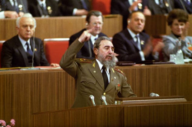 27th Congress of USSR Communist Party. Cuban leader Fidel Castro during speech 9104929 27.02.1986 The 27th Congress of the USSR Communist Party, February 25 - March 6, 1986. Moscow, Kremlin Palace of Congress (now State Kremlin Palace). Fidel Castro, Chair of the Council of Ministers of Cuba, Chair of the State Council of Cuba and First Secretary of the Central Committee of the Cuban Communist Party, during speech. Yuryi Abramochkin Sputnik Moscow Russia  Copyright: xYuryixAbramochkinx