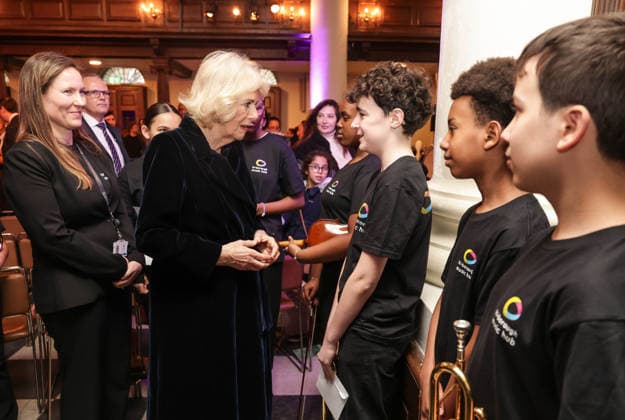 19 02 2026. London, United Kingdom. Her Majesty The Queen, as Patron, during a visit to Sinfonia Smith Square Hall. Her Majesty watched young scholars from the Tri-Borough Music Hub rehearse and perform with the Sinfonia Smith Square Orchestra. In the Crypt, the Queen was shown drawings of the proposed restoration works to create a 21st century performance facility which will allow pioneering education programmes to reach over 10,000 people annually as part of The HallÕs ÔDoors Open Capital ProjectÕ.  Copyright: xAndrewxParsonsx xParsonsxMediax PAR-9188-0028