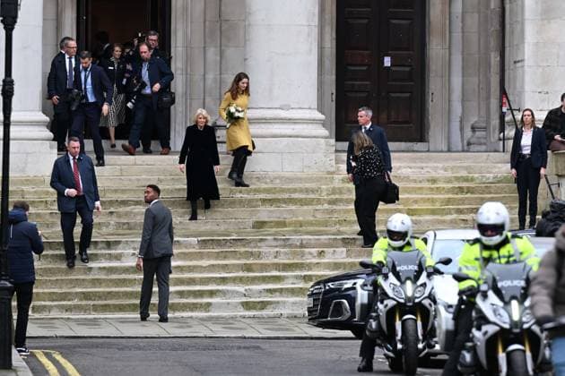 Queen Camilla leaves Sinfonia Smith Square Hall after visit in London LONDON, UNITED KINGDOM - FEBRUARY 19: Queen Camilla is seen leaving Sinfonia Smith Square Hall, of which she is patron, following her visit to the venue in London, United Kingdom on February 19, 2026. The visit takes place amid heightened public attention on the royal family following the arrest of Andrew Mountbatten-Windsor on suspicion of misconduct in public office. Rasid Necati Aslim Anadolu London United Kingdom. Editorial use only. Please get in touch for any other usage.  Copyright: x2026xAnadoluxRasidxNecatixAslimx