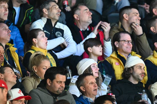 Winter Olympics - Swedish Royal Family At Ice Hockey Match Canada v Finland Princess Estelle, prince Oscar and prince Daniel of Sweden in the stands during the men s ice hockey semifinal between Canada and Finland during the 2026 Winter Olympics, in Milan, Italy on February 20, 2026. Photo by JMP ABACAPRESS.COM Milan Italy  Copyright: xJMP ABACAx