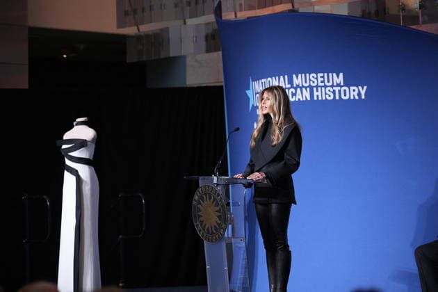 Melania Trump presents her Inaugural Gown - Washington US First Lady Melania Trump presents her 2025 inaugural gown to the Smithsonian First Ladies Collection at the National Museum of American History in Washington on February 20, 2026. The gown, designed by French American fashion and costume designer Herve Pierre, was worn by the First Lady during the 2025 inaugural balls. Photo by Yuri Gripas ABACAPRESS.COM Washington DC United States  Copyright: xGripasxYuri ABACAx