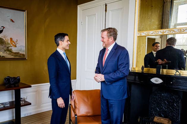 King receives Rob Jetten. The Hague, the Netherlands. 21 Feb 2026 King Willem-Alexander in conversation with Rob Jetten at Huis ten Bosch Palace. The political leader of D66 has handed over his final report to Speaker of the House Thom van Campen and will be sworn in as Prime Minister in two days. Den Haag Nederland  Copyright: xDPPA POOL PVKx