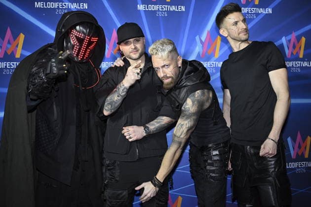 MALMÖ, SWEDEN 20260221 Smash Into Pieces, Apoc, Chris Adam, Benjamin Jennebo and Per Bergquist at the afterparty after round 4 of Melodifestivalen 2026 in Malmö Arena on Saturday MALMÖ SWEDEN x50090x  Copyright: xJohanxNilsson TTx MELODIFESTIVALEN 2026 MALMÖ a_bWuT2sTeY