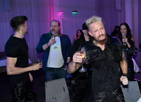 MALMÖ, SWEDEN 20260221 Smash Into Pieces Benjamin Jennebo drinks champagne at the afterparty after round 4 of Melodifestivalen 2026 in Malmö Arena on Saturday MALMÖ SWEDEN x50090x  Copyright: xJohanxNilsson TTx MELODIFESTIVALEN 2026 MALMÖ V3UrSZkZvzU