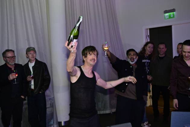 MALMÖ, SWEDEN 20260221 Timo Räisänen sprays champagne at the after-party after round 4 of Melodifestivalen 2026 in Malmö Arena on Saturday MALMÖ SWEDEN x50090x  Copyright: xJohanxNilsson TTx MELODIFESTIVALEN 2026 MALMÖ dVVjEL4riOM