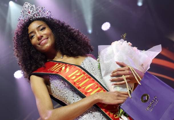 Miss Belgium 2026 Olga Lombardo pictured at the Miss Belgium 2026 beauty contest, at the Plopsa Theatre, in Plopsaland amusement park, Saturday 21 February 2026 in Adinkerke, De Panne.  KURTxDESPLENTER 164481596