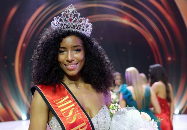 Miss Belgium 2026 Olga Lombardo pictured at the Miss Belgium 2026 beauty contest, at the Plopsa Theatre, in Plopsaland amusement park, Saturday 21 February 2026 in Adinkerke, De Panne.  KURTxDESPLENTER 164481638