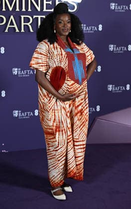 Nigerian- British actress Wunmi Mosaku attends the BAFTA Film Awards Nominees Party at the National Gallery in London, England on Saturday, February 21, 2026.  LON20260221131 RUNExHELLESTAD