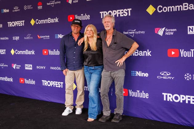 TROPFEST, John Polson (Founder Creative director), Bruna Papandrea, (juror producer), Bryan Brown (Board Member Actor) walks the the black carpet for Tropfest at Centennial Park in Sydney, Sunday, February 22, 2026. ( NO ARCHIVING SYDNEY NEW SOUTH WALES AUSTRALIA  Copyright: xNADIRxKINANIx 20260222168260941282