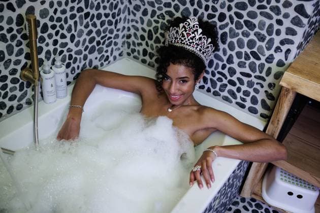 Newly elected Miss Belgium 2026 Olga Lombardo poses for the photographer, during the traditional first shoot of the new miss, at the Plopsa Hotel, at Plopsaland, in Adinkerke, De Panne, Sunday 22 February 2026. Yesterday 22-year old Olga won the yearly Miss Belgium beauty contest.  KURTxDESPLENTER 164503401