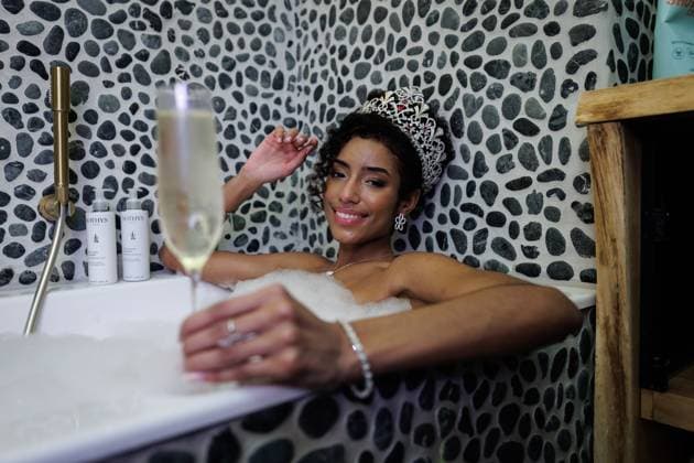 Newly elected Miss Belgium 2026 Olga Lombardo poses for the photographer, during the traditional first shoot of the new miss, at the Plopsa Hotel, at Plopsaland, in Adinkerke, De Panne, Sunday 22 February 2026. Yesterday 22-year old Olga won the yearly Miss Belgium beauty contest.  KURTxDESPLENTER 164503166